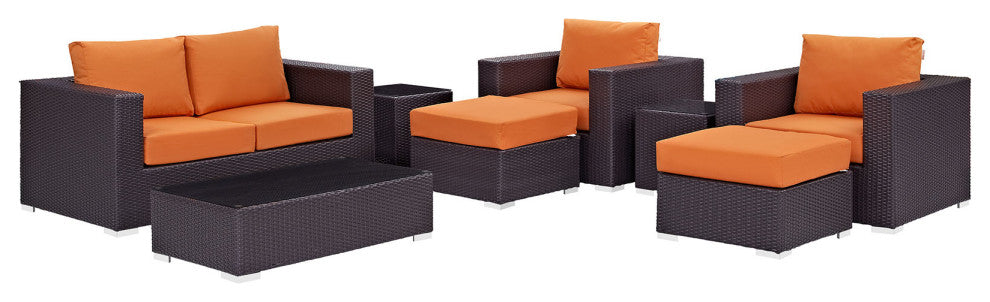 Espresso Orange Convene 8-Piece Outdoor Patio Sofa Set