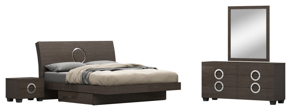 Sofia Wood Platform Bed Dresser Chest and Mirror in High Gloss