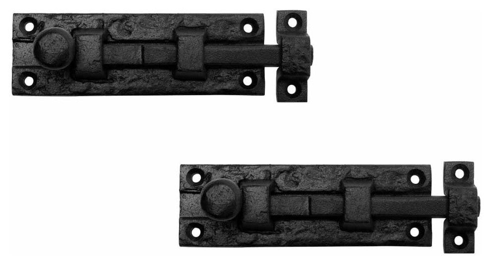 Black Slide Bolt Door Latch 4" L Wrought Iron Sliding Bolts with Catch Pack of 2
