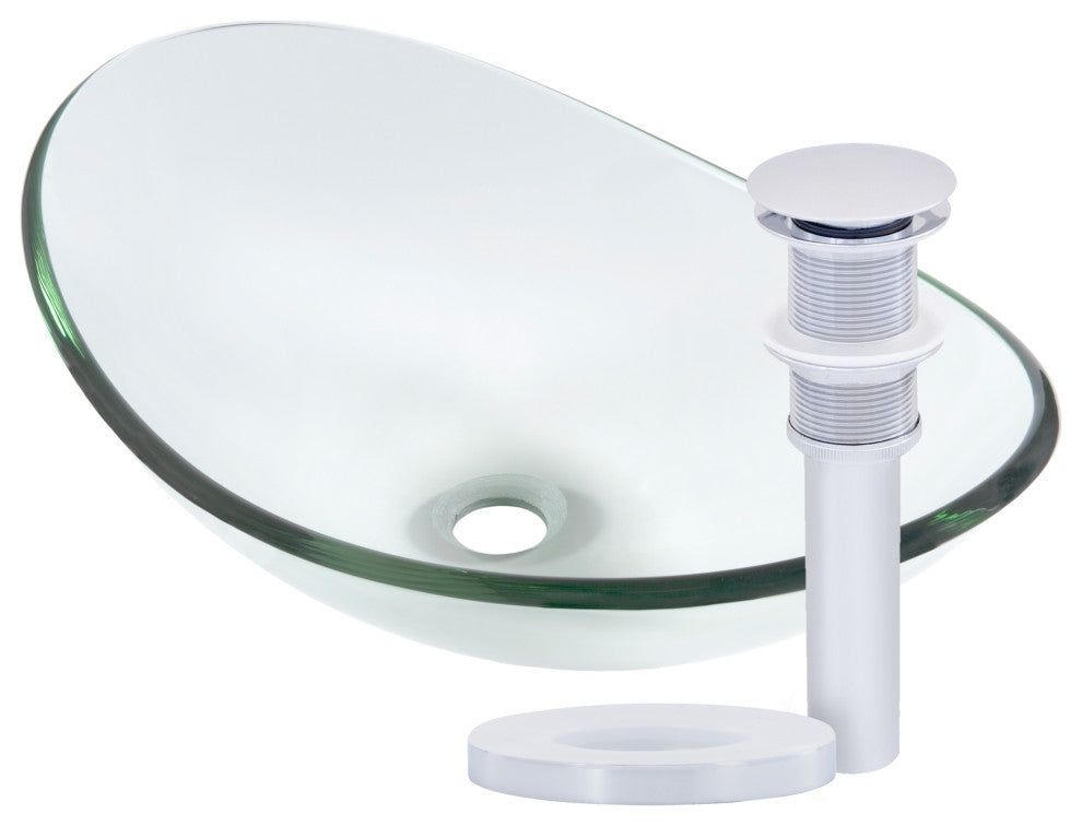 Chiaro Clear Oval Tempered Slipper Glass Vessel Bath Sink and Drain, Chrome