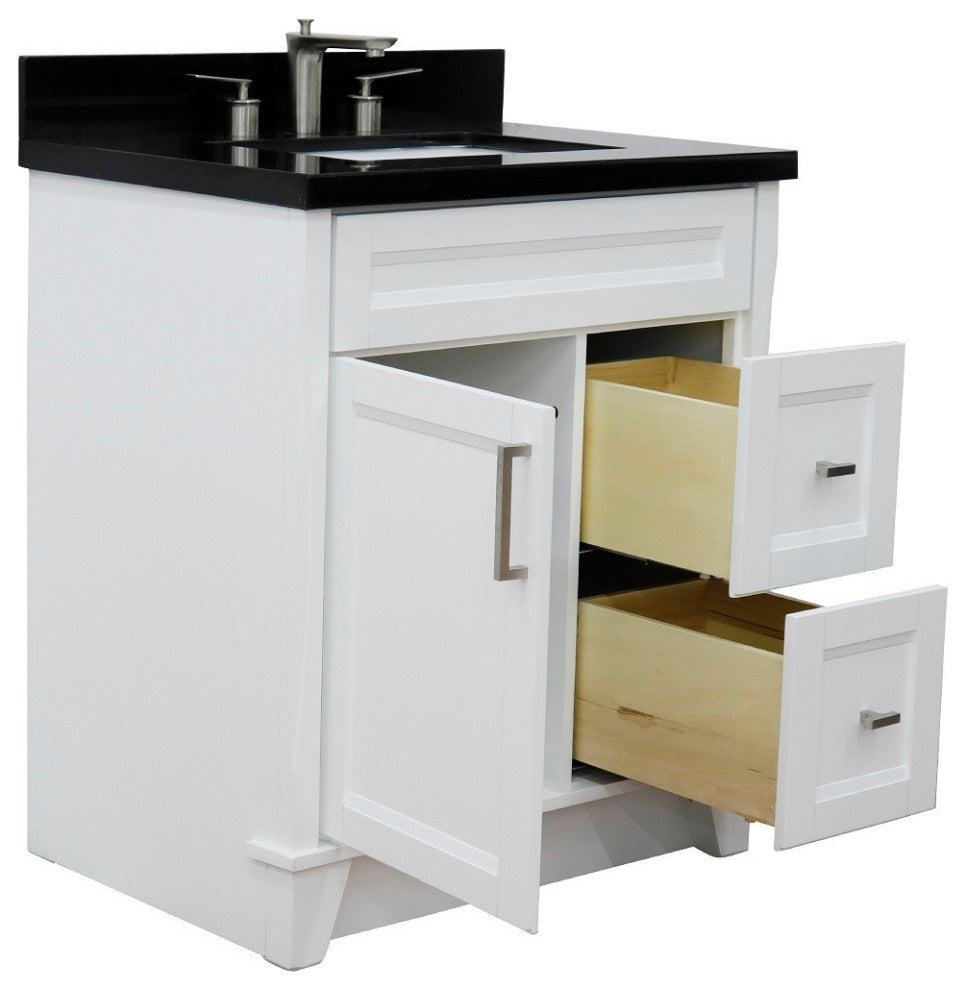 31" Single Sink Vanity, White Finish With Black Galaxy Granite