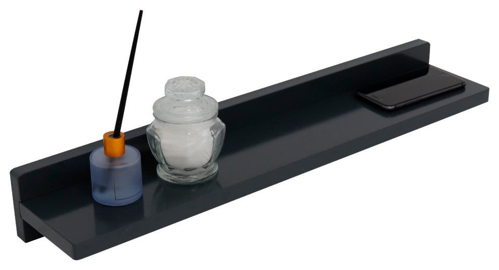 35" Dark Gray Wireless Charging Shelf and Frameless Mirror Set