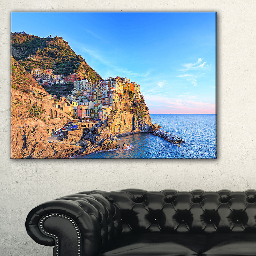 "Manarola Village Cinque Terre Italy" Seashore Wall Art, 32"x16"