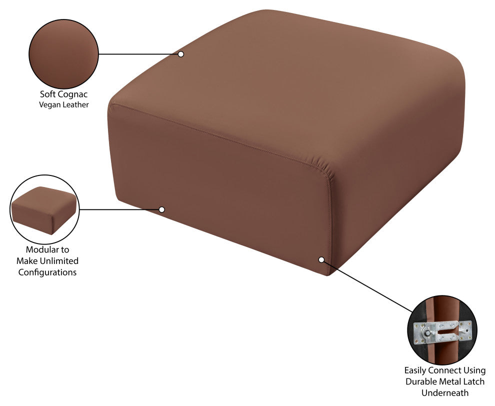 Arc Upholstered Modular Component, Cognac, 1-Piece: Ottoman, Vegan Leather