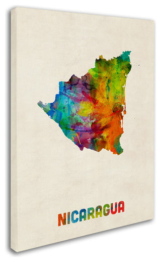 'Nicaragua Watercolor Map' Canvas Art by Michael Tompsett