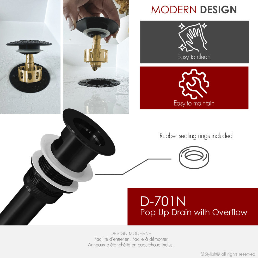 STYLISH Black Matte Pop-Up Bathroom Sink with Overflow Set of Two