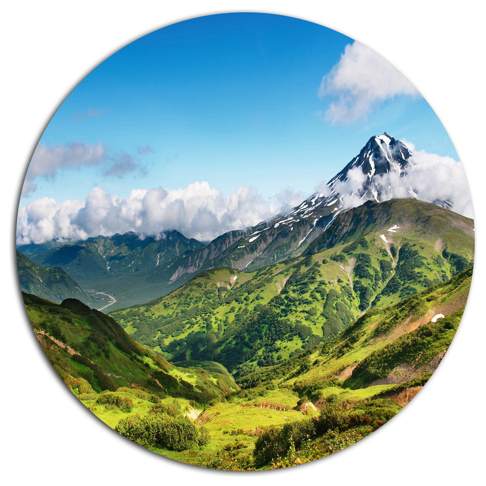 Mountains With Extinct Volcano, Landscape Round Wall Art, 38"