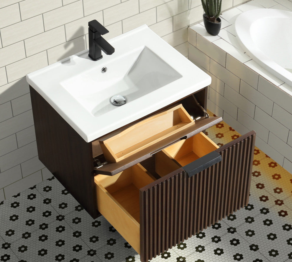 Ari Kitchen and Bath San Diego Bath Vanity, Walnut, 24", Single Sink, Floating