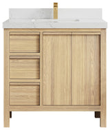 Elizabeth Oak 36" Center Sink Vanity, White 2" Empira Quartz
