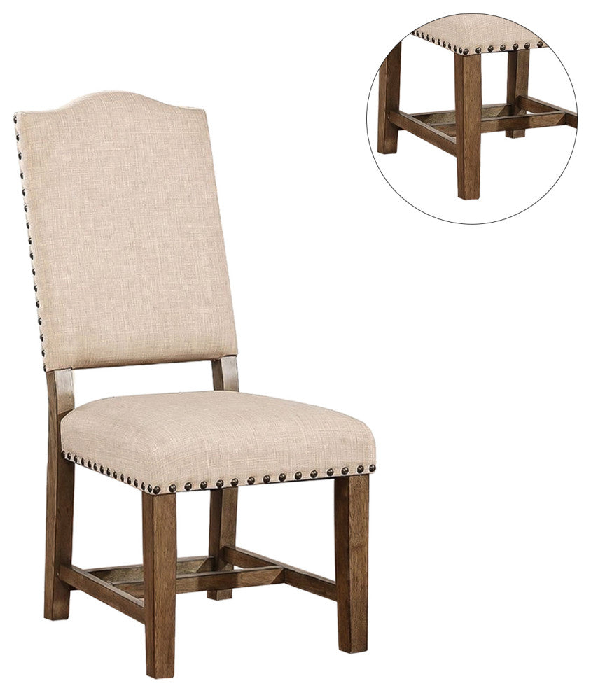 Upholstered Dining Side Chair, Light Oak and Beige