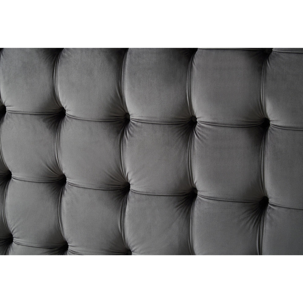 Baldwin Button Tufted Platform Bed, Silver Gray, Queen