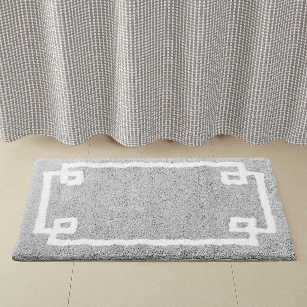 Madison Park Evan High Pile Bordered Bathroom Rug, Blue, Grey, Runner