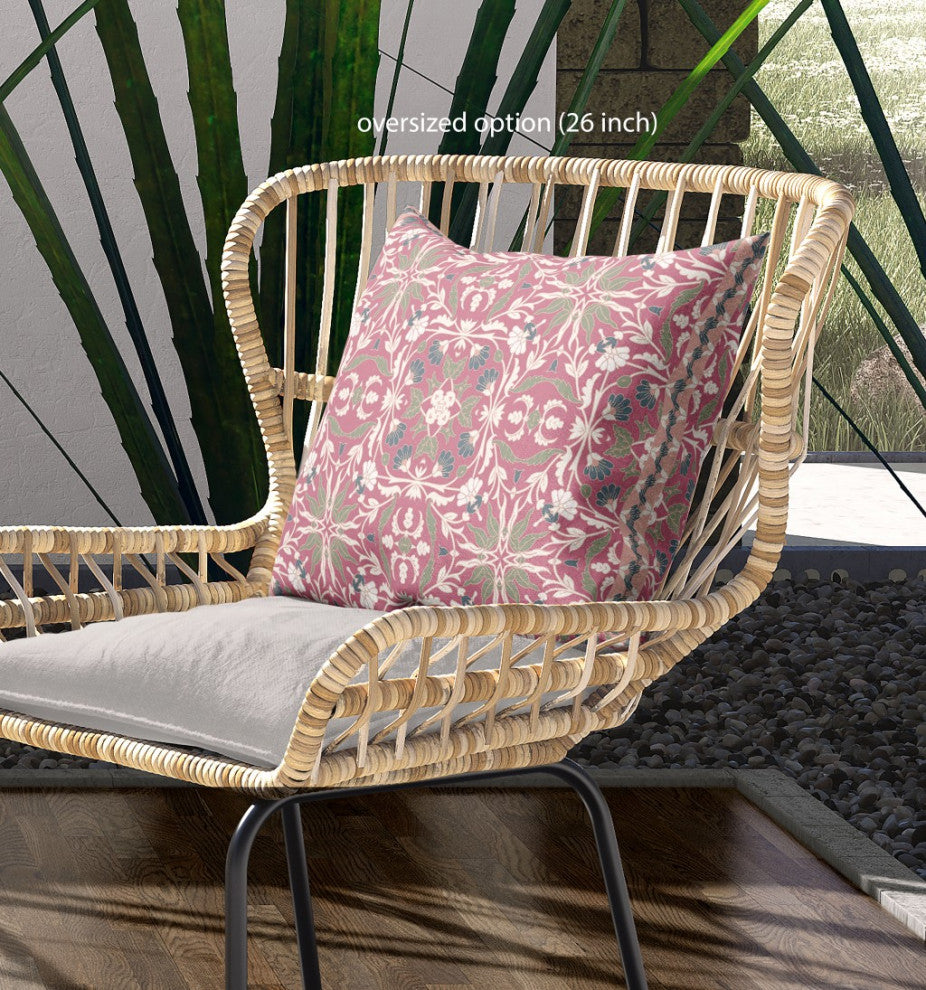 28 Magenta White Paisley Indoor Outdoor Throw Pillow