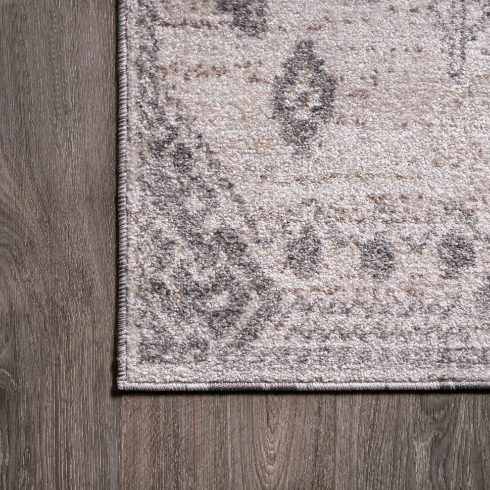 Idris Tribal Diamond Geometric Gray/Beige 3 ft. x 5 ft. Area Rug