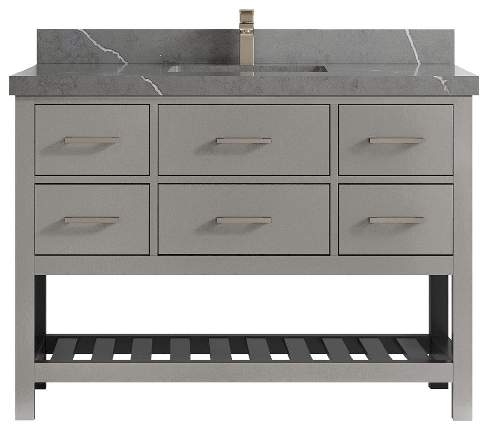Parker 48 Single Sink Bath Vanity in Elephant Skin Gray  2" Piatra Gray