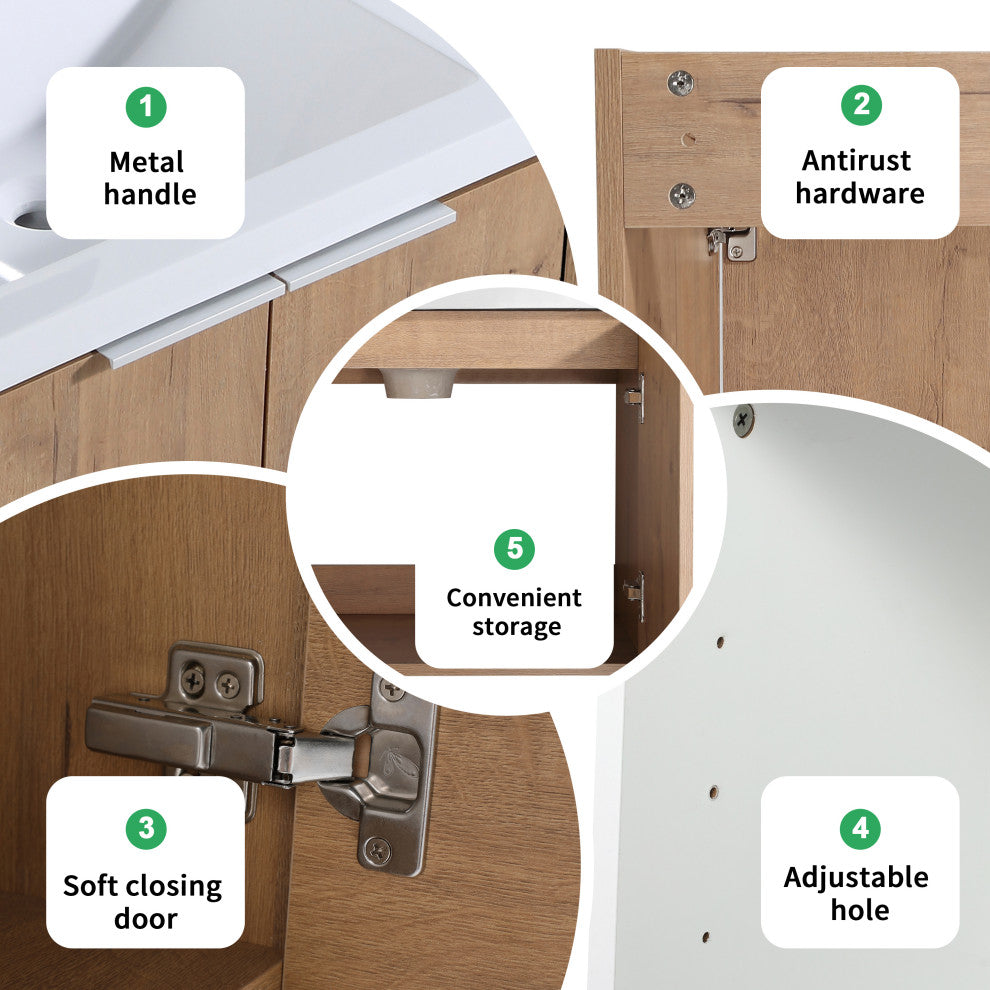 BNK Wall-Mounted Bathroom Cabinet Set with Soft-Close Doors, Imitative Oak, 36inch