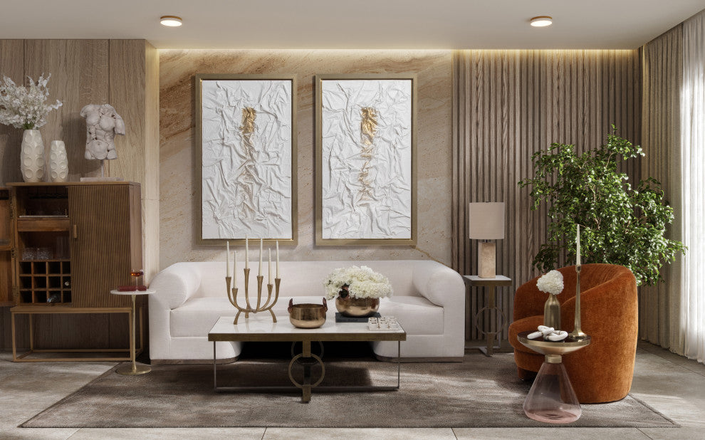 35X59, Hand Painted Textured Acrylic, White/Gold