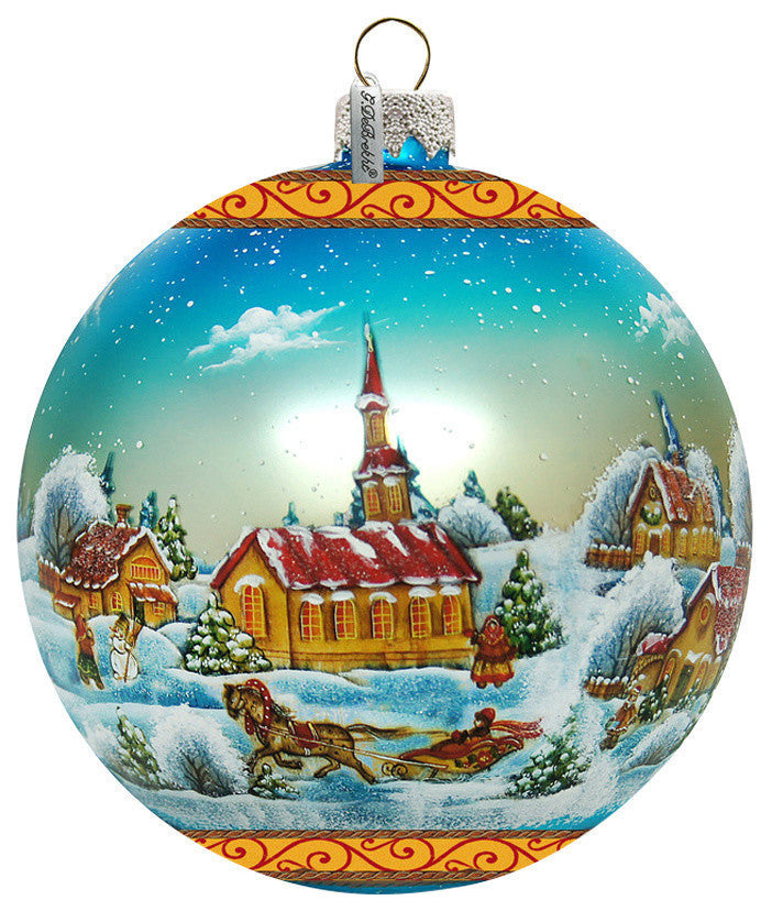 Hand Painted Scenic Glass Ornament Winter Village Christmas Ball