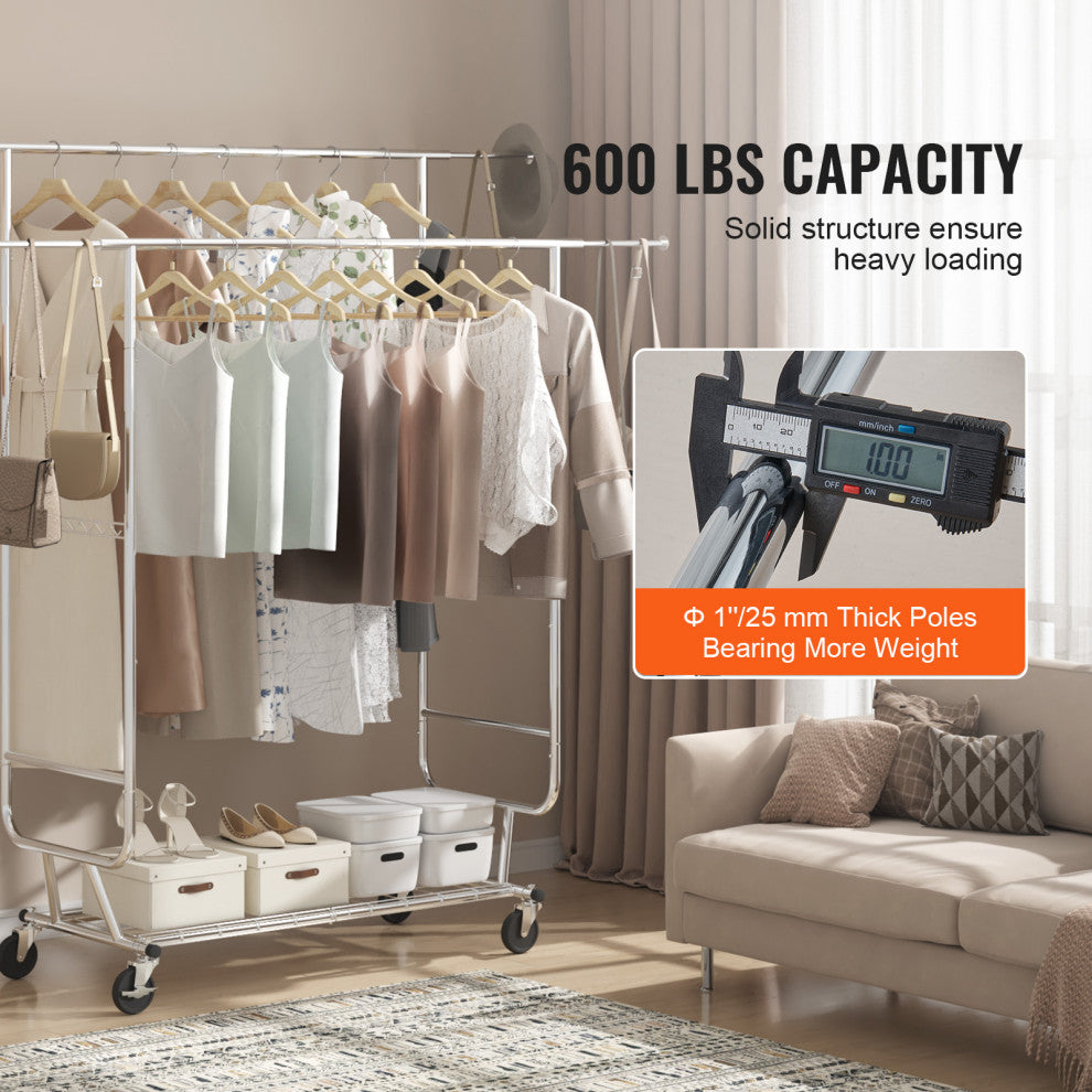 VEVOR Clothes Rack Heavy Duty Clothing Garment Rack Double Hanging Rod 600 lbs