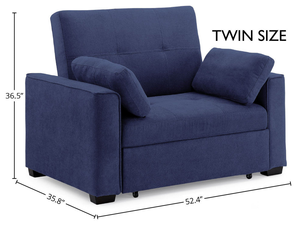 Nantucket Pull-Out Chenille Sleeper Sofa With Accent Pillows, Navy, Twin