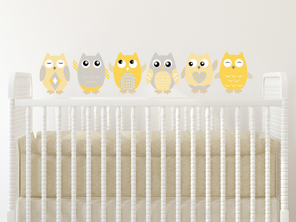 Owls Fabric Wall Decals, Set of 6, Orange, 10" Tall