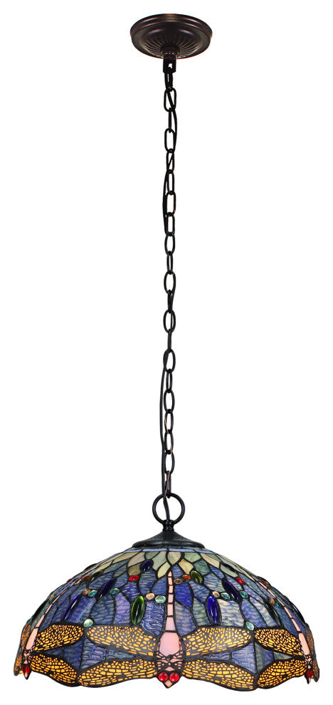Sdragonfly Tiffany-Style Dark Bronze 2 Or 3 Light Ceiling Pendant 18" Wide
