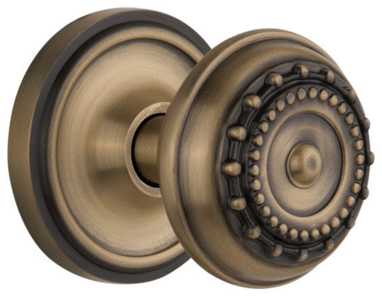 Double Classic Rosette With Meadows Knob, Antique Brass, Antique Brass