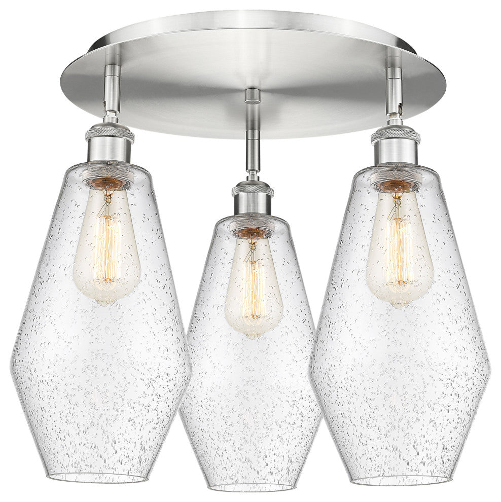 Cindyrella-3 Light 19" Flush Mount-Satin Nickel, Seedy Glass Shade