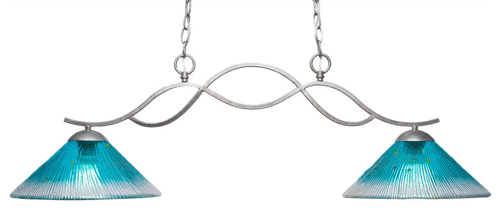 Revo 2-Light Island, Aged Silver Finish, 12" Teal Crystal Glass