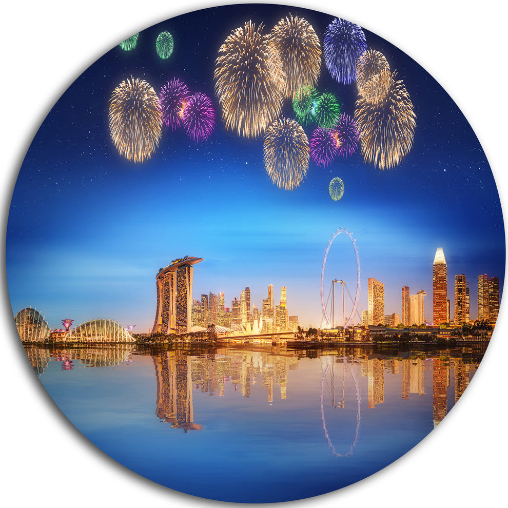 Singapore Skyline, Cityscape Photography Round Metal Wall Art, 11"