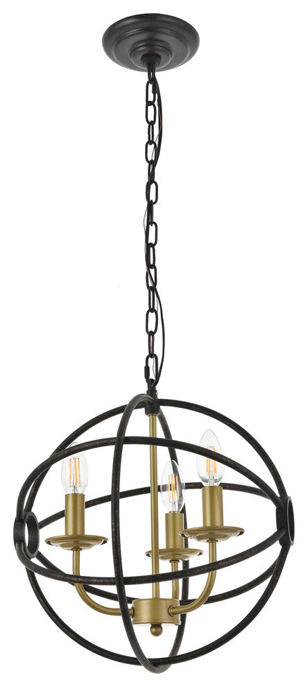 Brass And Dark Brown Finish 3-Light Pendant