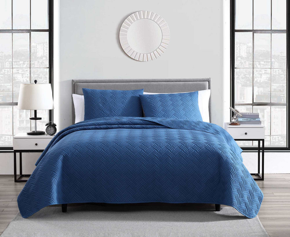 The Nesting Company Willow 3 Piece Quilt and Pillow Sham Set - King - Slate