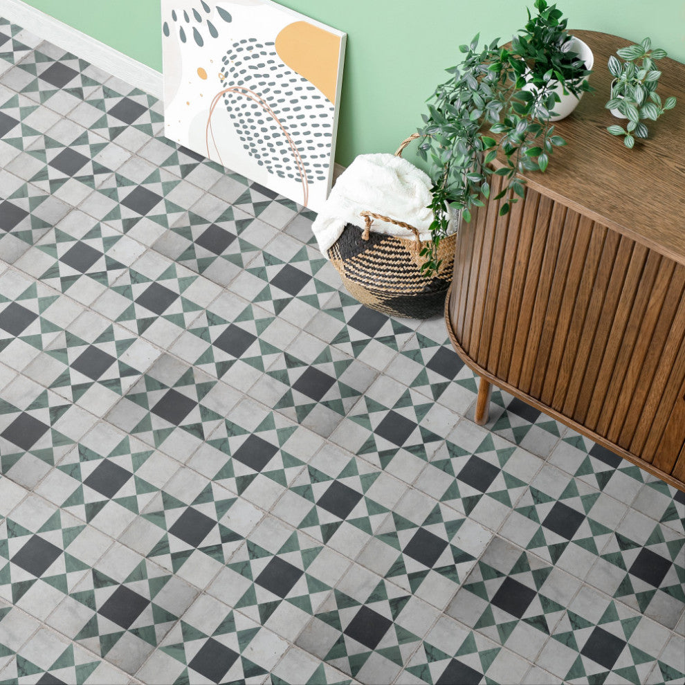 Renaissance Deco Emerald Cross Porcelain Floor and Wall Tile