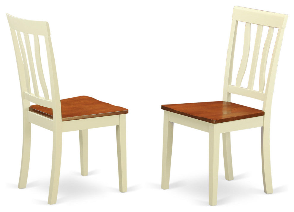 Kitchen Dining Chair Wood Seat With Buttermilk And Cherry Finish - Set Of 2