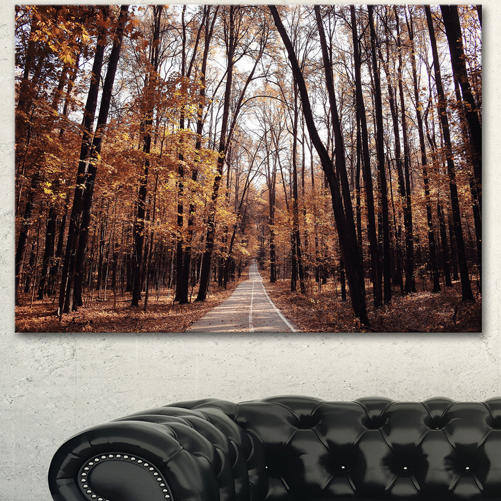Road in Autumn Golden Forest, Forest Canvas Art Print, 40"x30"