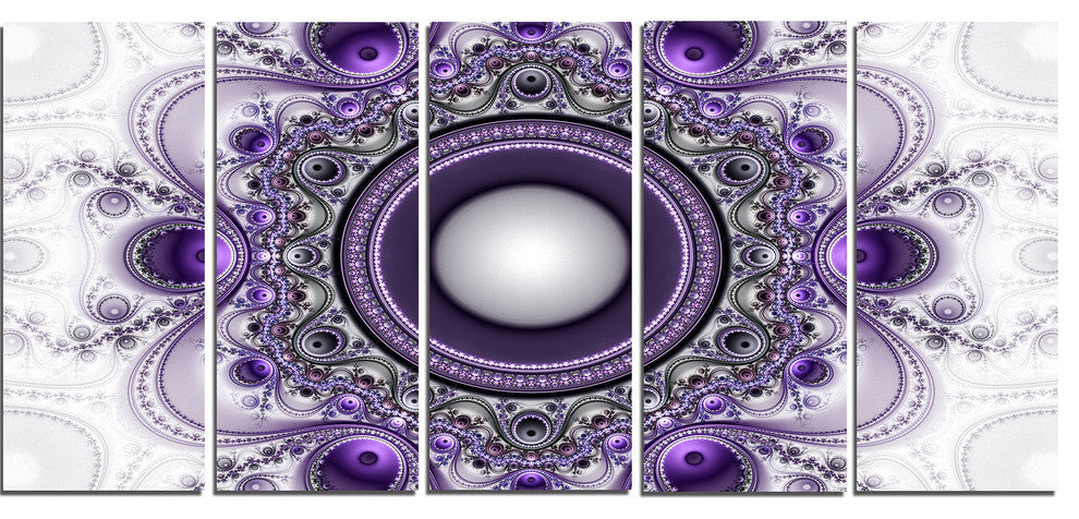 Purple Fractal Pattern with Circles, Abstract Canvas Print, 60"x28", 5 Panels