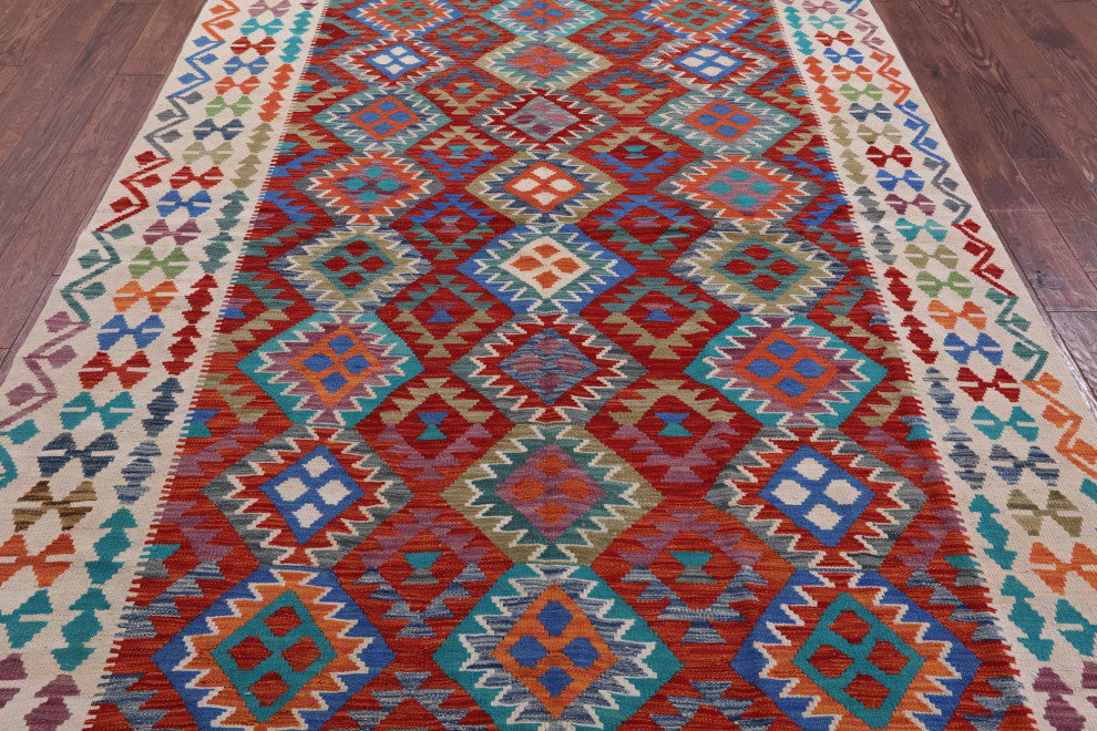 6' 7" X 9' 9" Reversible Flat Weave Kilim Wool On Wool Rug - Q12549