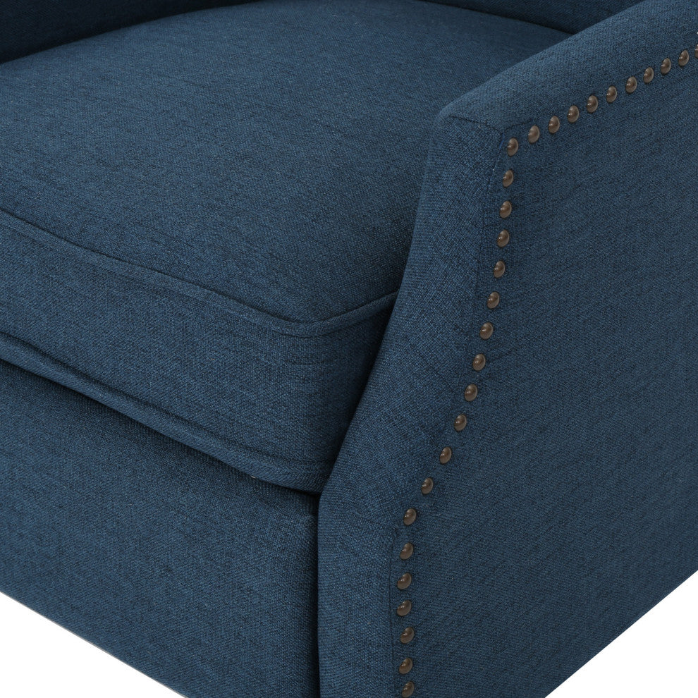 GDF Studio Weyland Contemporary Fabric Wingback Pushback Recliner, Navy Blue