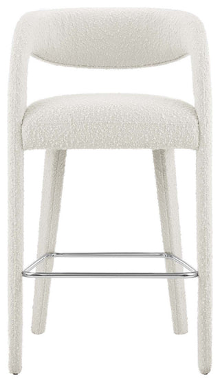 Pinnacle Boucle Upholstered Bar StoolSet of 2, Ivory Silver