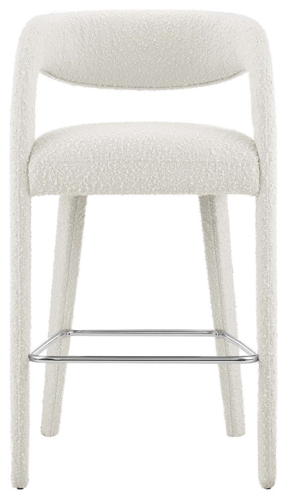 Pinnacle Boucle Upholstered Bar StoolSet of 2, Ivory Silver