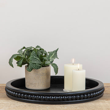 Farmhouse Decorative Round Wood Tray with Hobnail Edge, Black