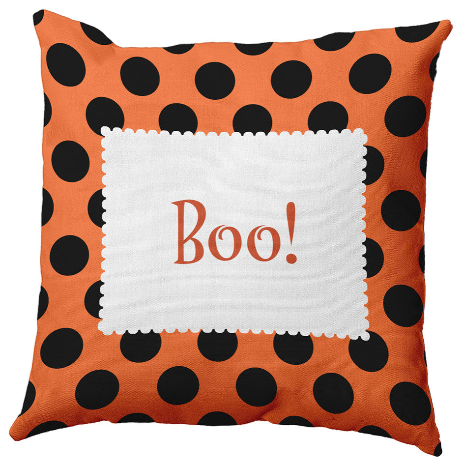 Halloween Boo Dots Accent Pillow, Traditional Orange, 18"x18"