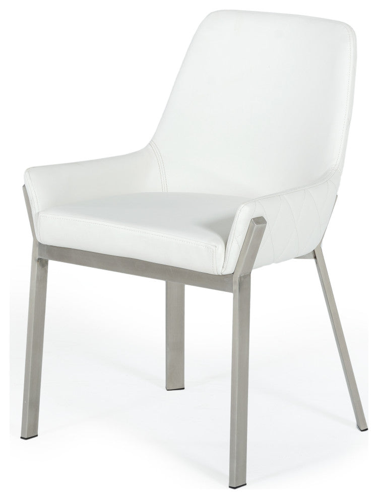 Modrest Ganon Modern White and Brushed Stainless Steel Dining Chair