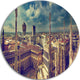 View On Royal Palace Palazzo Realle, Cityscape Round Metal Artwork, 38"