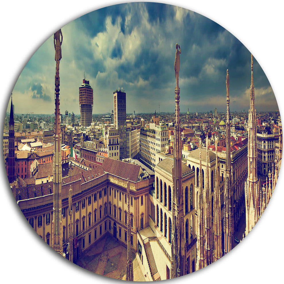 View On Royal Palace Palazzo Realle, Cityscape Round Metal Artwork, 38"