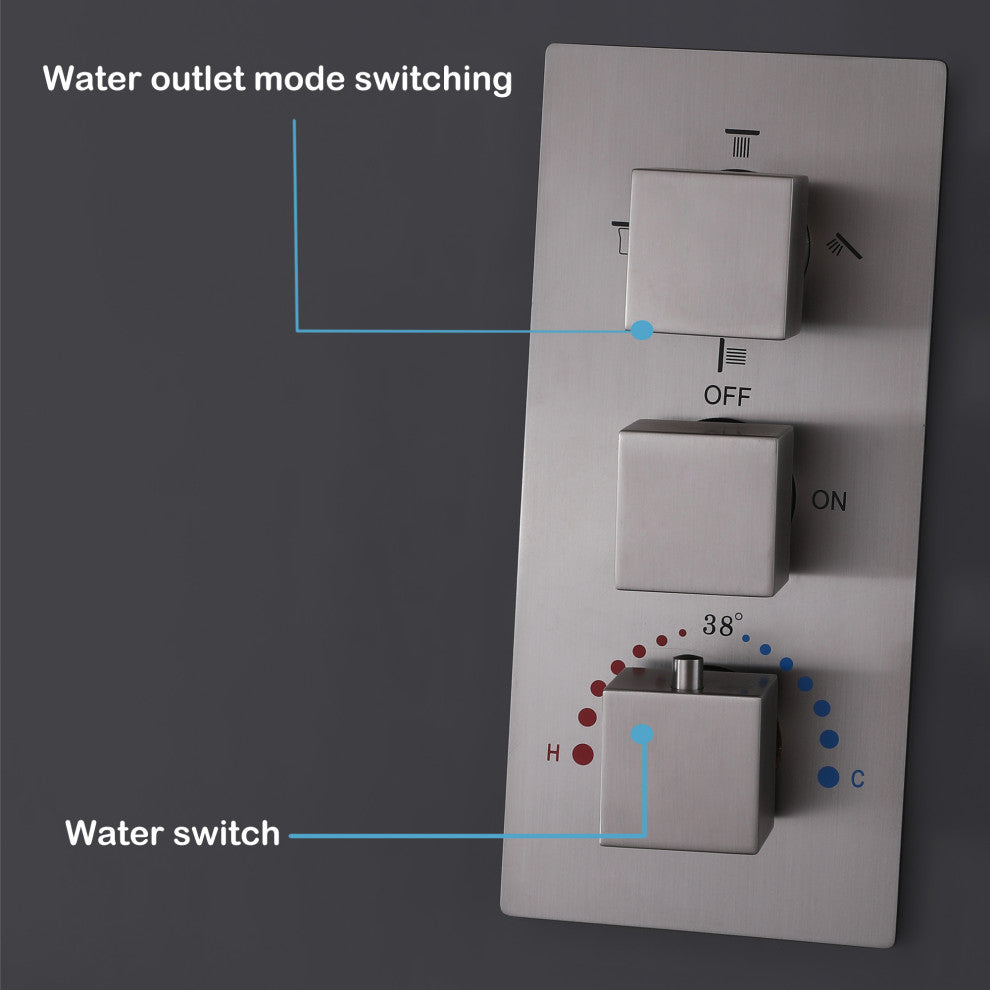 Thermostatic Shower System With Multi Function LED Shower Head, Brushed Nickel