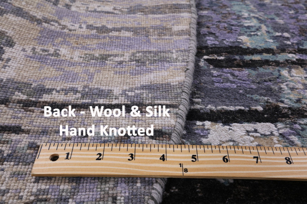 8' Round Wool and Silk Modern Hand-Knotted Rug Q7149