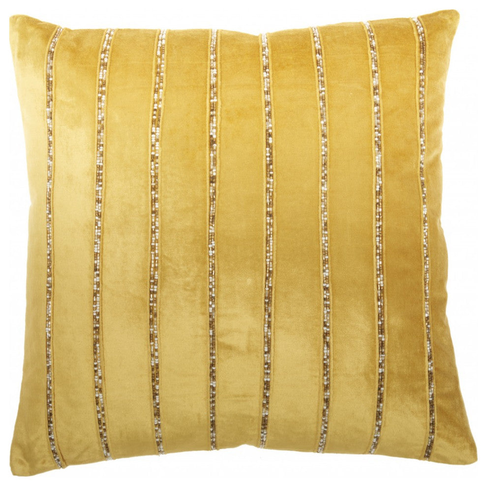 Glam Gold and Gold Accent Throw Pillow With Beaded Details