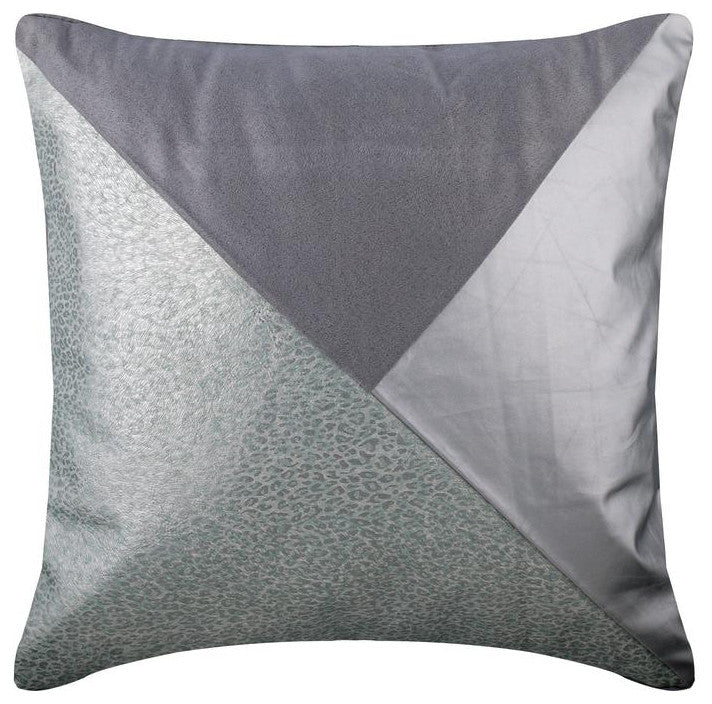 Patchwork Silver Faux Leather & Suede 14"x14" Pillow Cover, Silver Safari