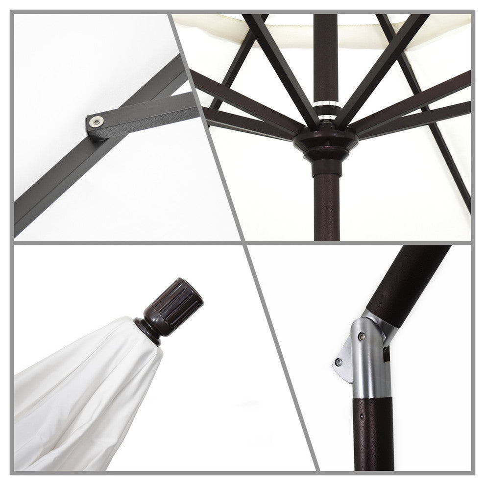 9'' Bronze Collar Tilt Crank Lift Aluminum Umbrella, Sunbrella, Pacific Blue